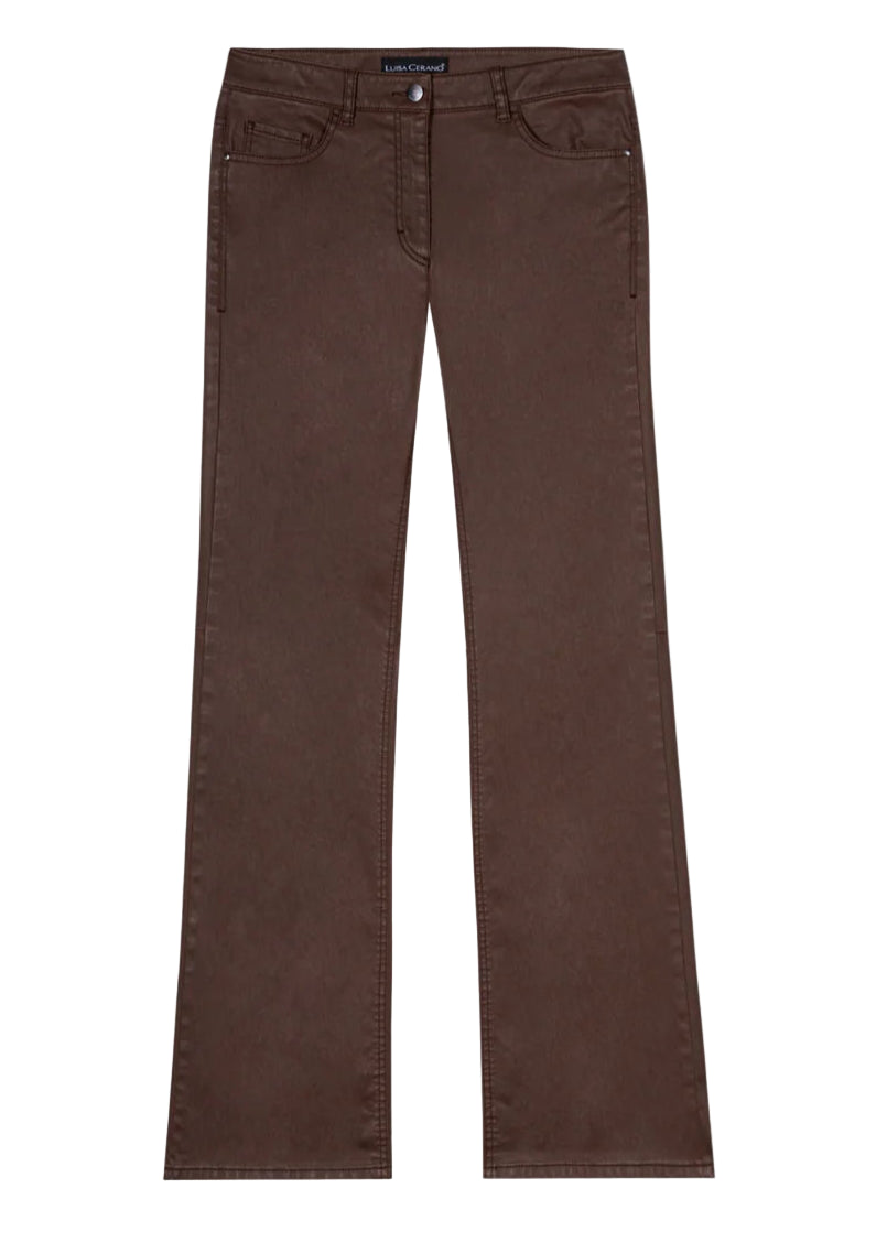 Leather Look Flared Pants in Walnut