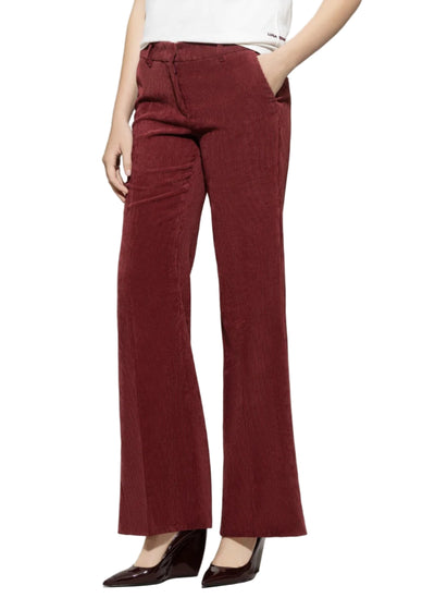 Corduroy Flared Pants in Berry Red