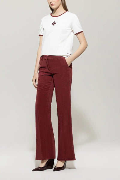 Corduroy Flared Pants in Berry Red