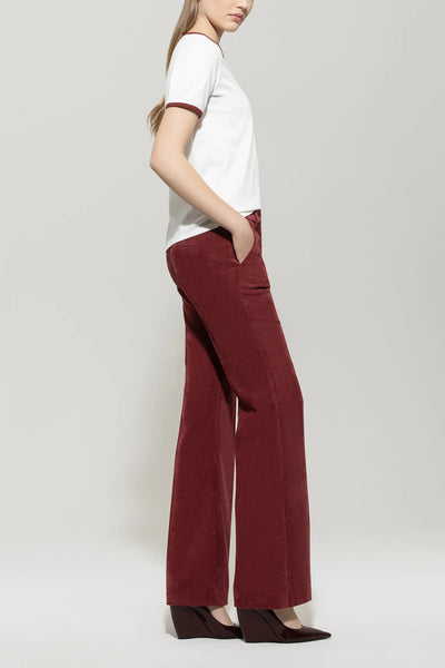 Corduroy Flared Pants in Berry Red