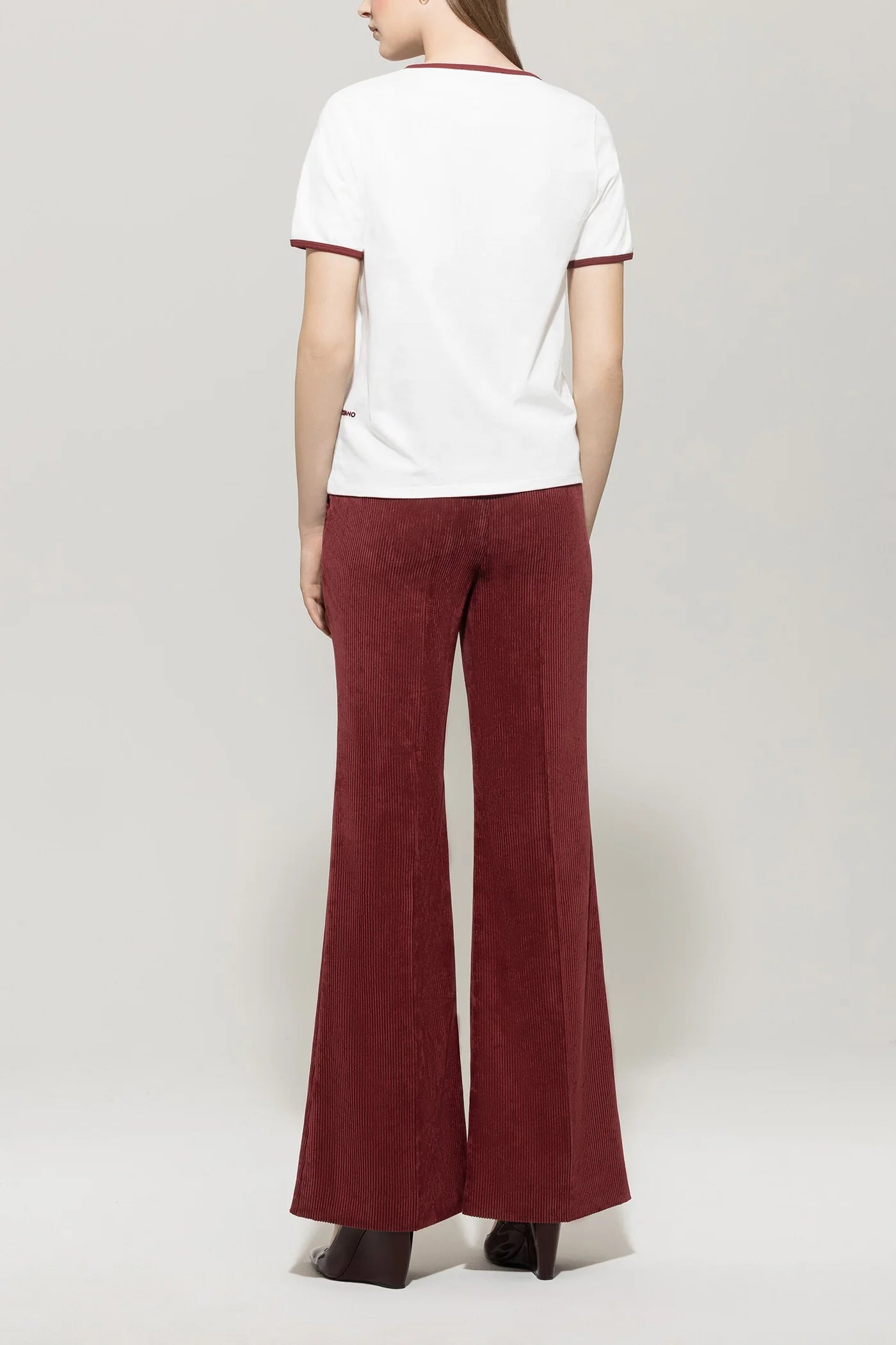 Corduroy Flared Pants in Berry Red