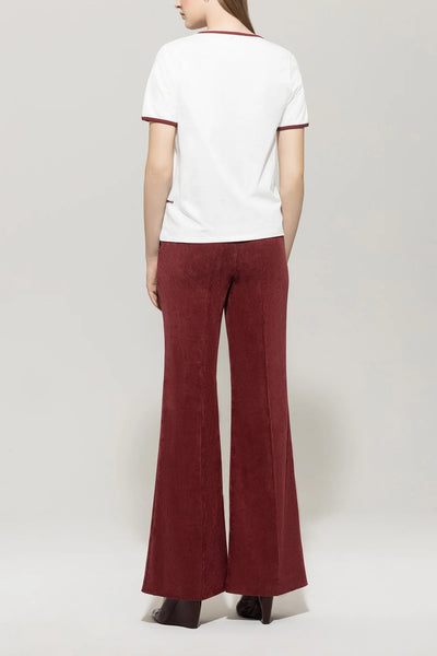Corduroy Flared Pants in Berry Red
