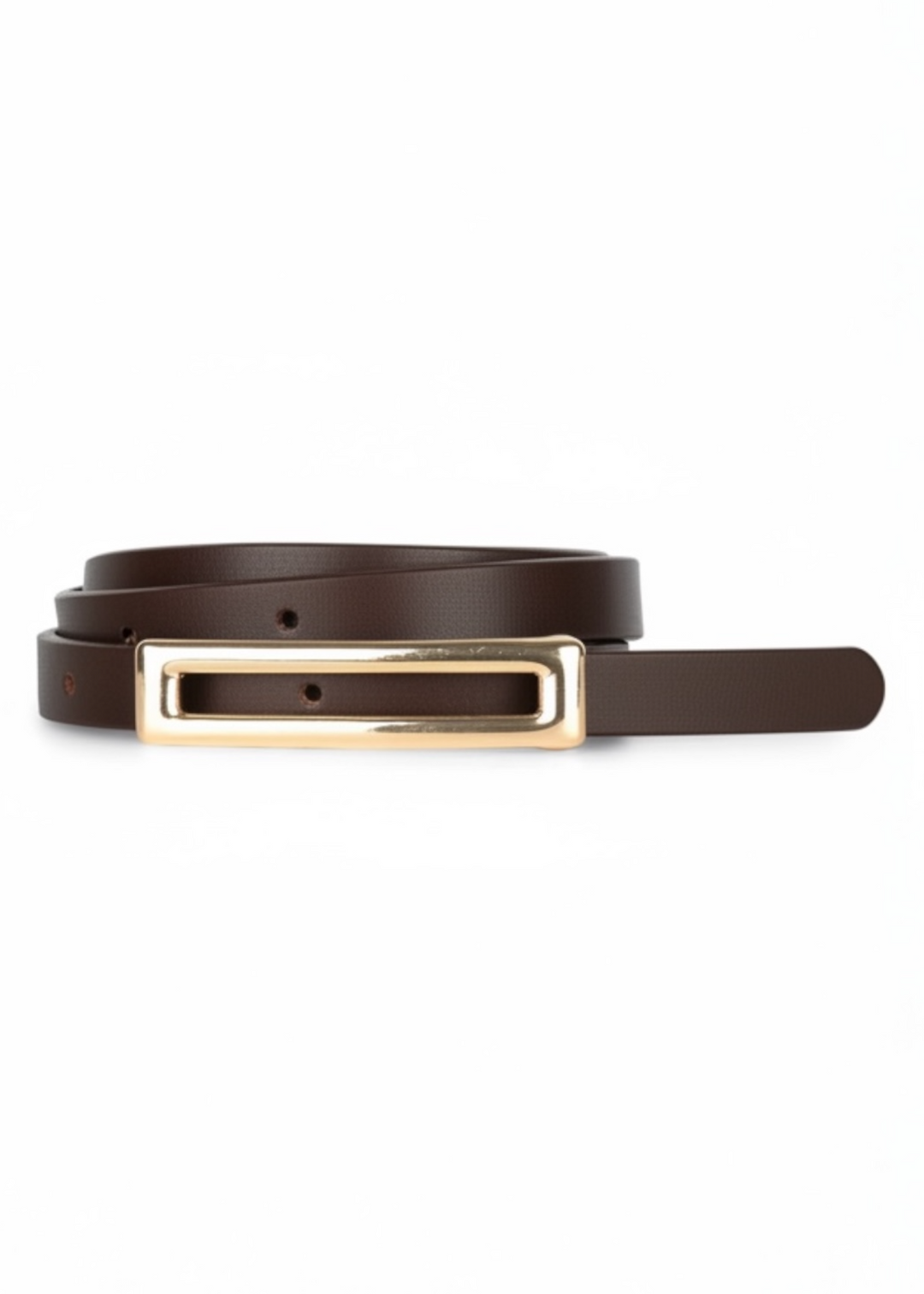 Skinny Genuine Leather Belt w/ Rectangle Gold Buckle in Espresso  Carl  Meyers