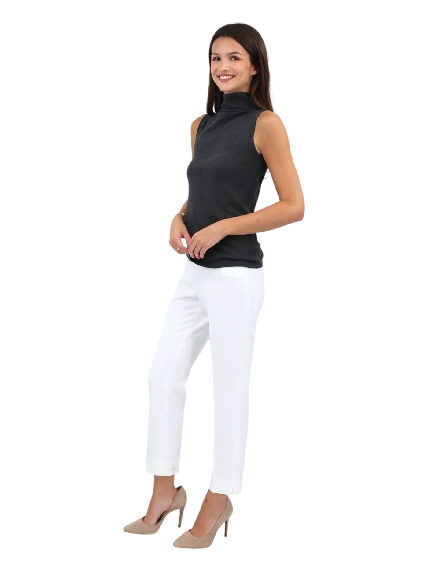 Double Technical Fabric Cigarette Trousers in Ivory