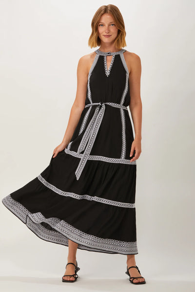 Hathaway Halter Dress - Black/White