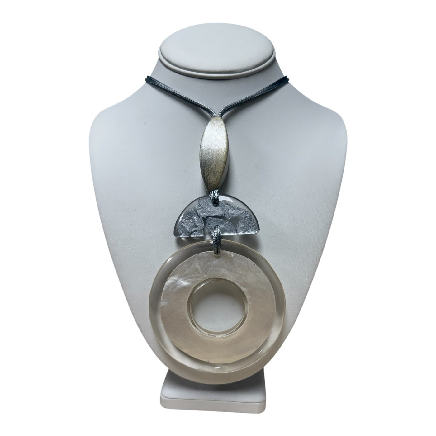 Disc Drop on Cord Necklace in Silver