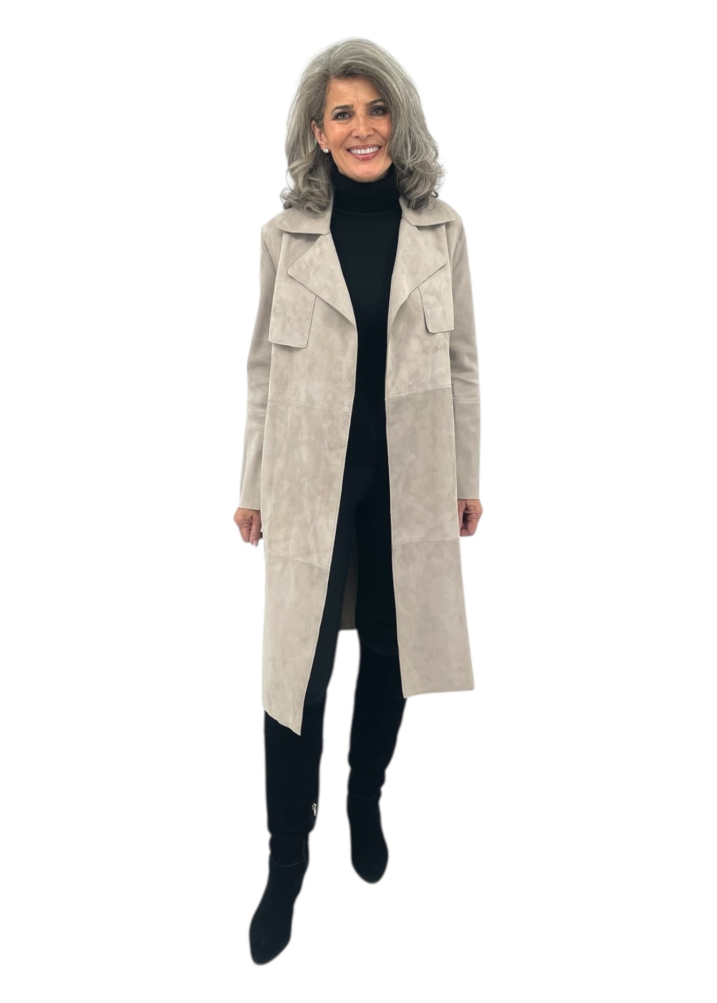Sylvie Suede Wrap Trench Coat in Fawn