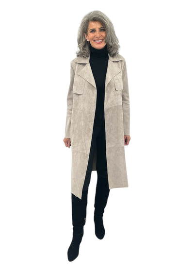 Sylvie Suede Wrap Trench Coat in Fawn