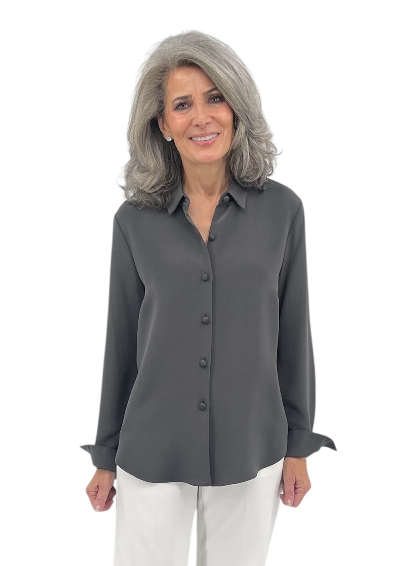 Lustrous Slate Silk Tailored Button Down Shirt in Slate