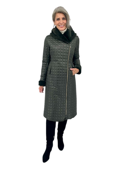 Jade Quilted Coat w/ Fur in Forest Green