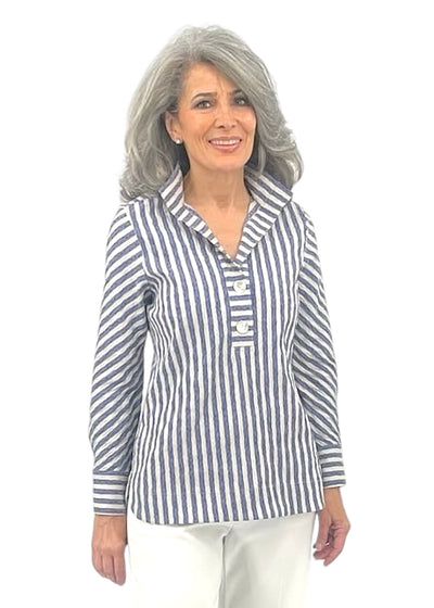 Bias Sleeve Shirt in Indigo/White
