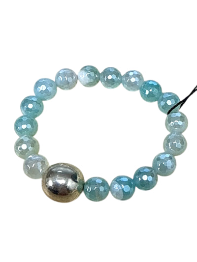 Stretch Round Silver Hemtite Bracelet