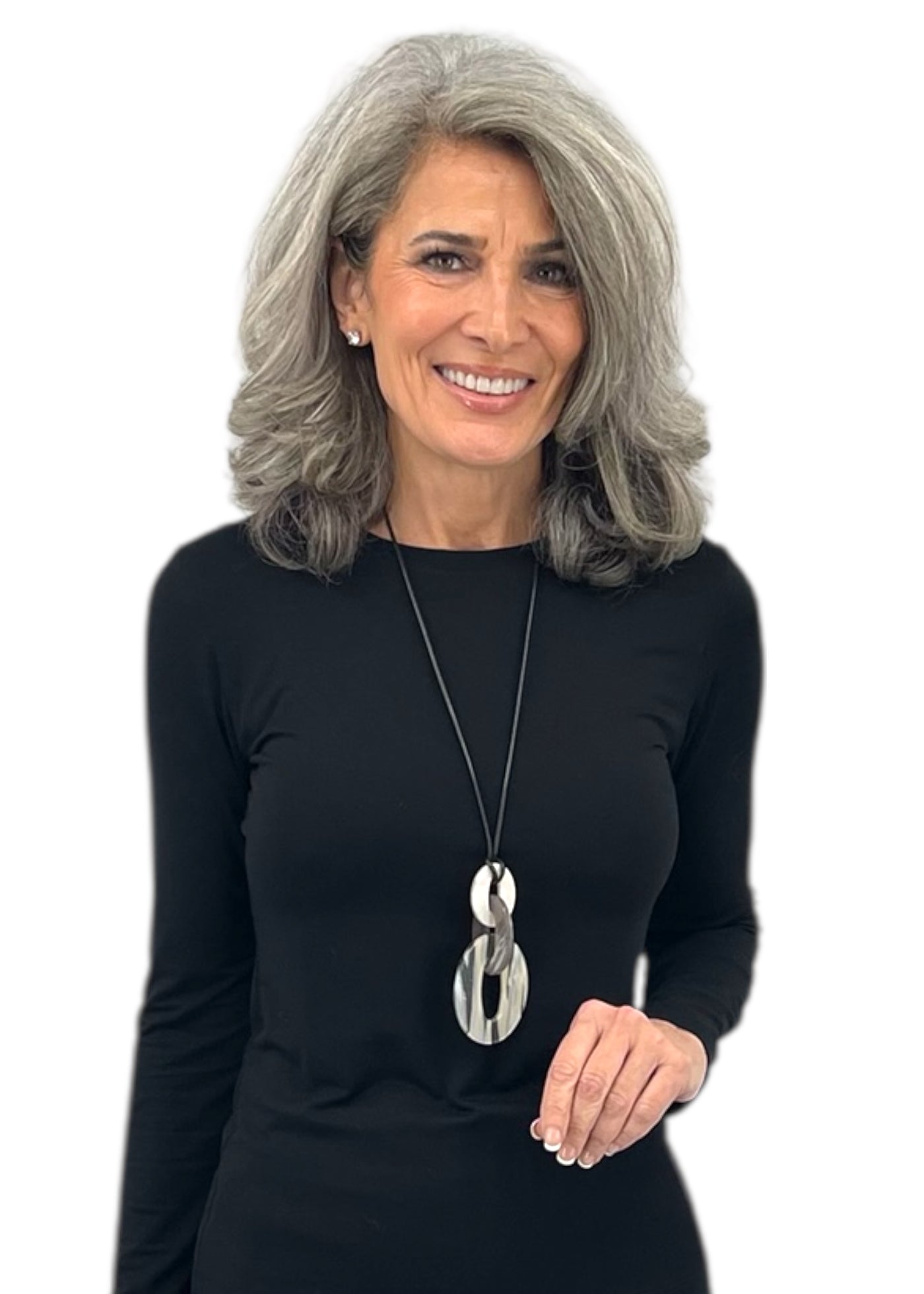 Striped Resin Long Pendant Necklace in Black/Grey
