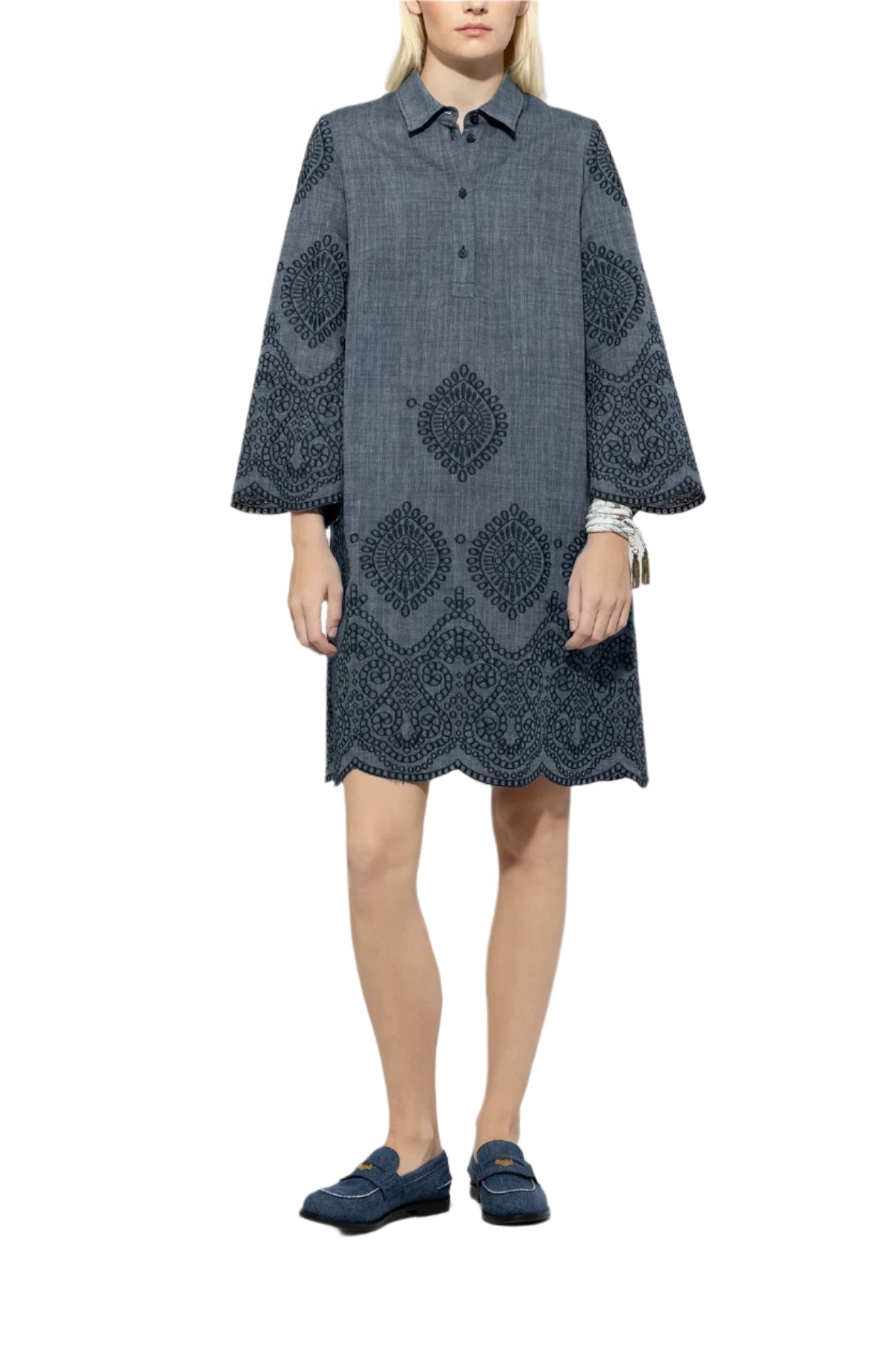 Denim Dress with Embroidered Pattern