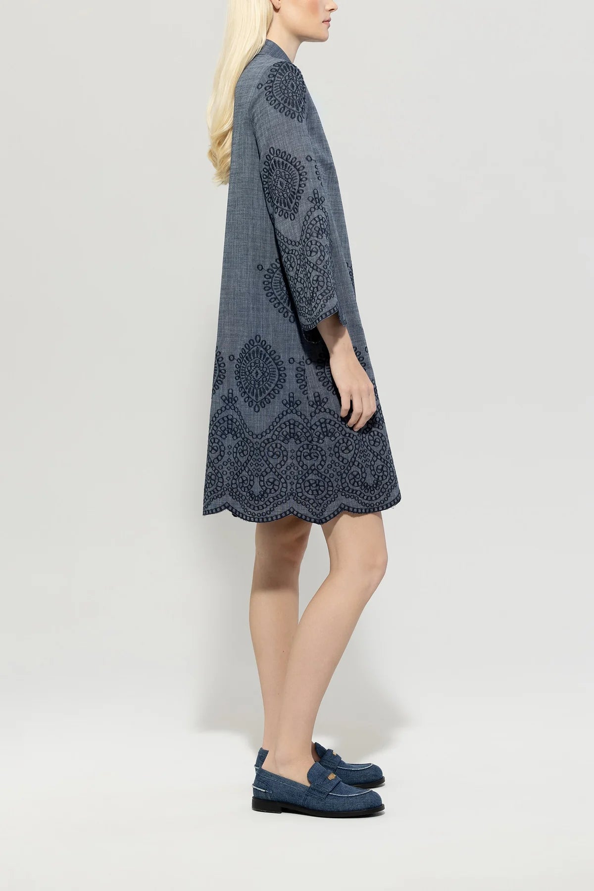 Denim Dress with Embroidered Pattern
