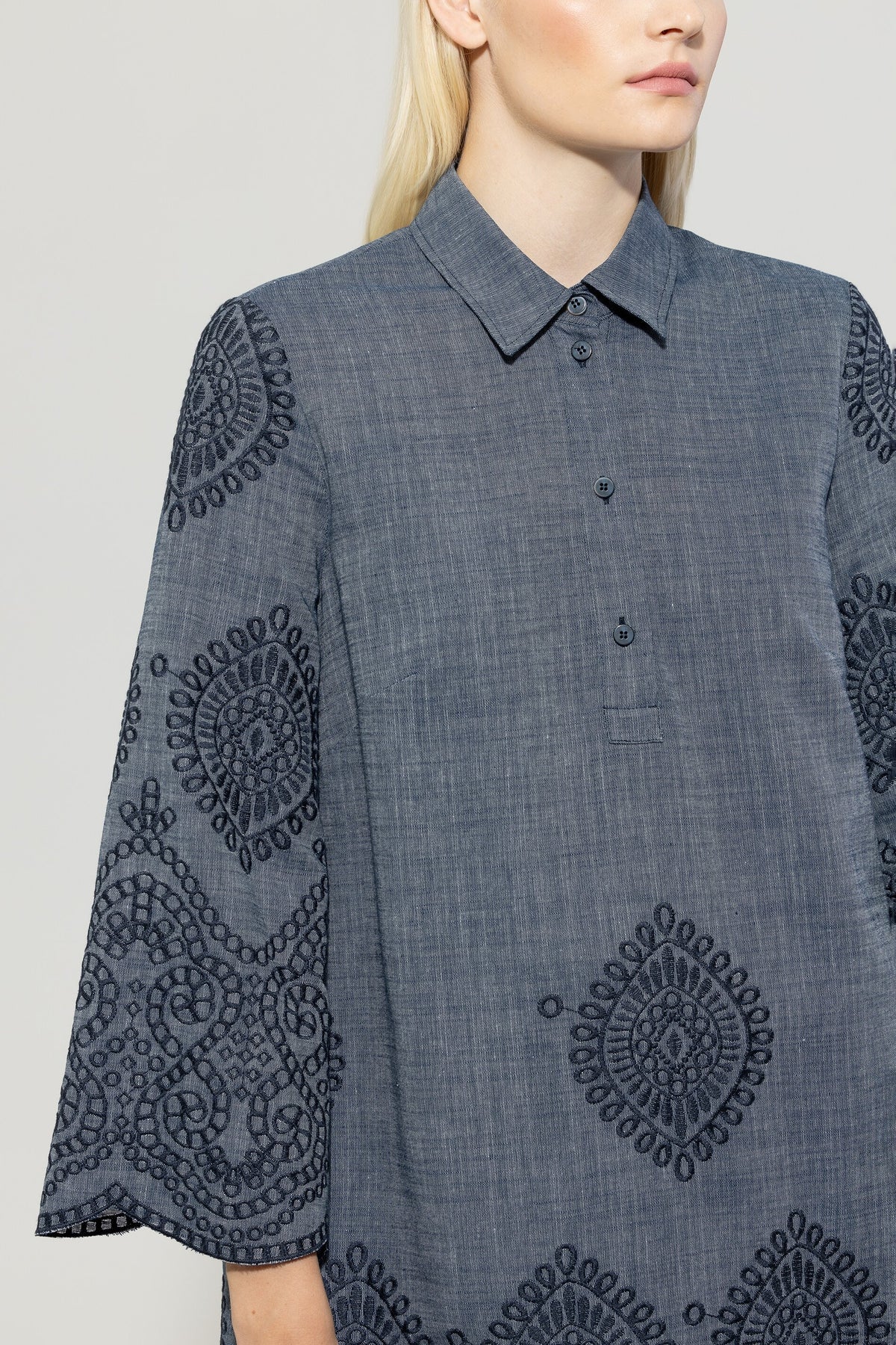 Denim Dress with Embroidered Pattern