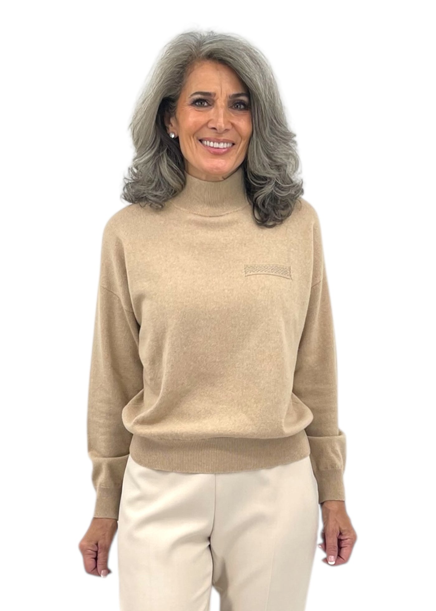 Polo Neck Sweater in Amber Beige