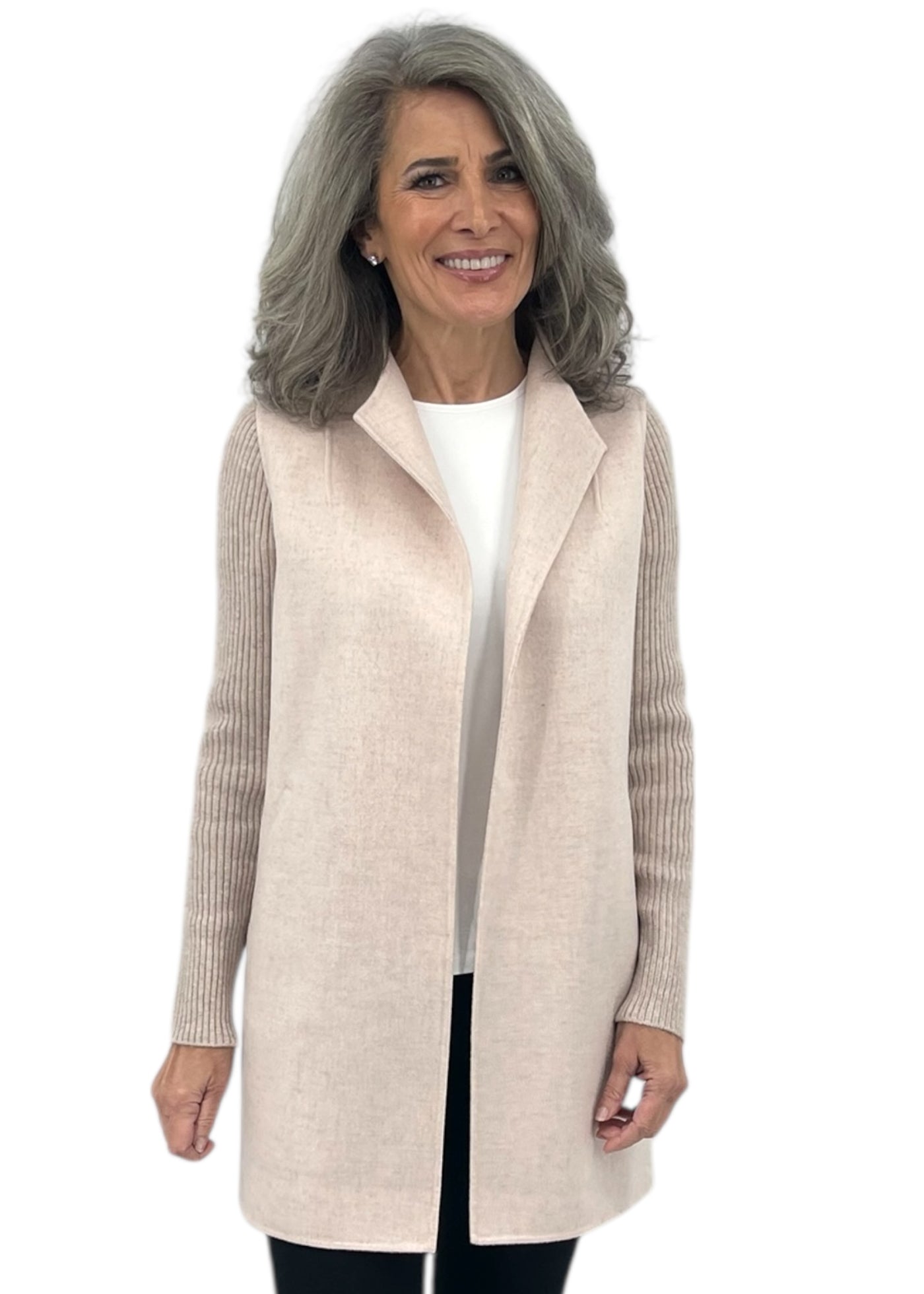 Rib Sleeve Coat in Cameo