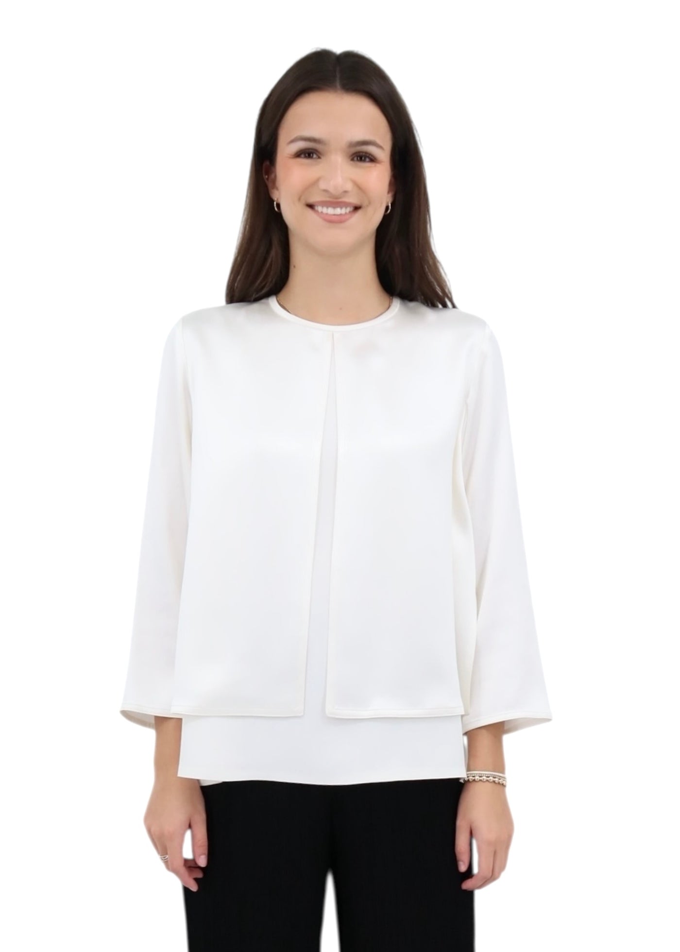 Silk Satin Panel Blouse in White
