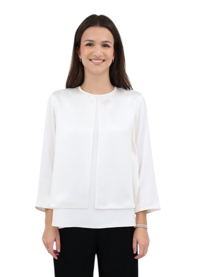Silk Satin Panel Blouse in White