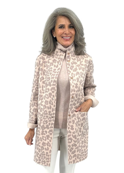Reversible Leopard Print Coat in Cameo