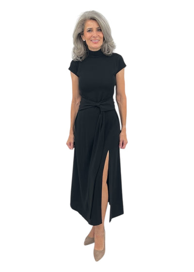 Matte Crepe Hip Sash Maxi Dress in Black