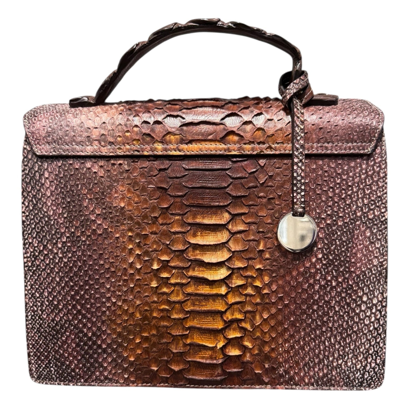 Vittoria Reptile Satchel in Chestnut/Gold