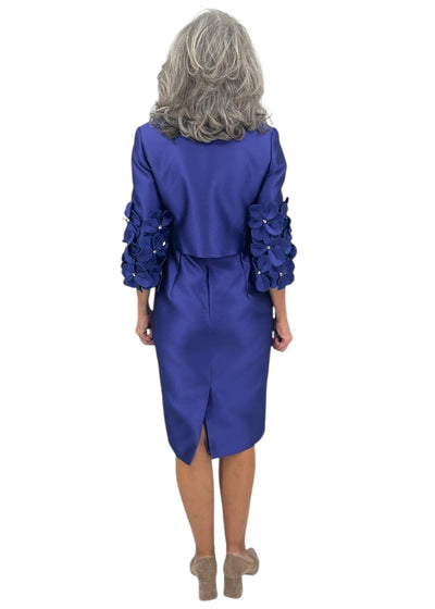 3D Floral appliqué jacket and dress set in Amethyst