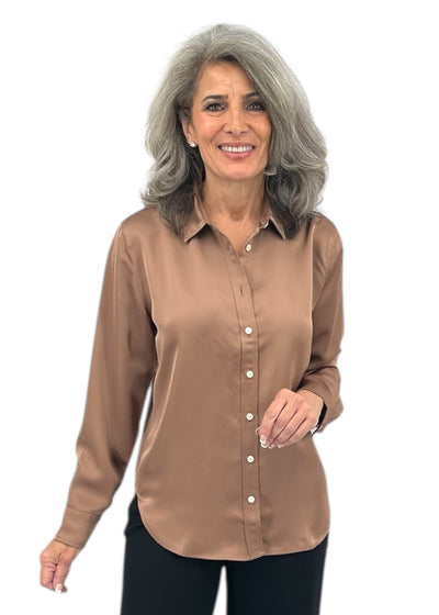 Silky Smooth Button Down Blouse in Cafe Au Lait