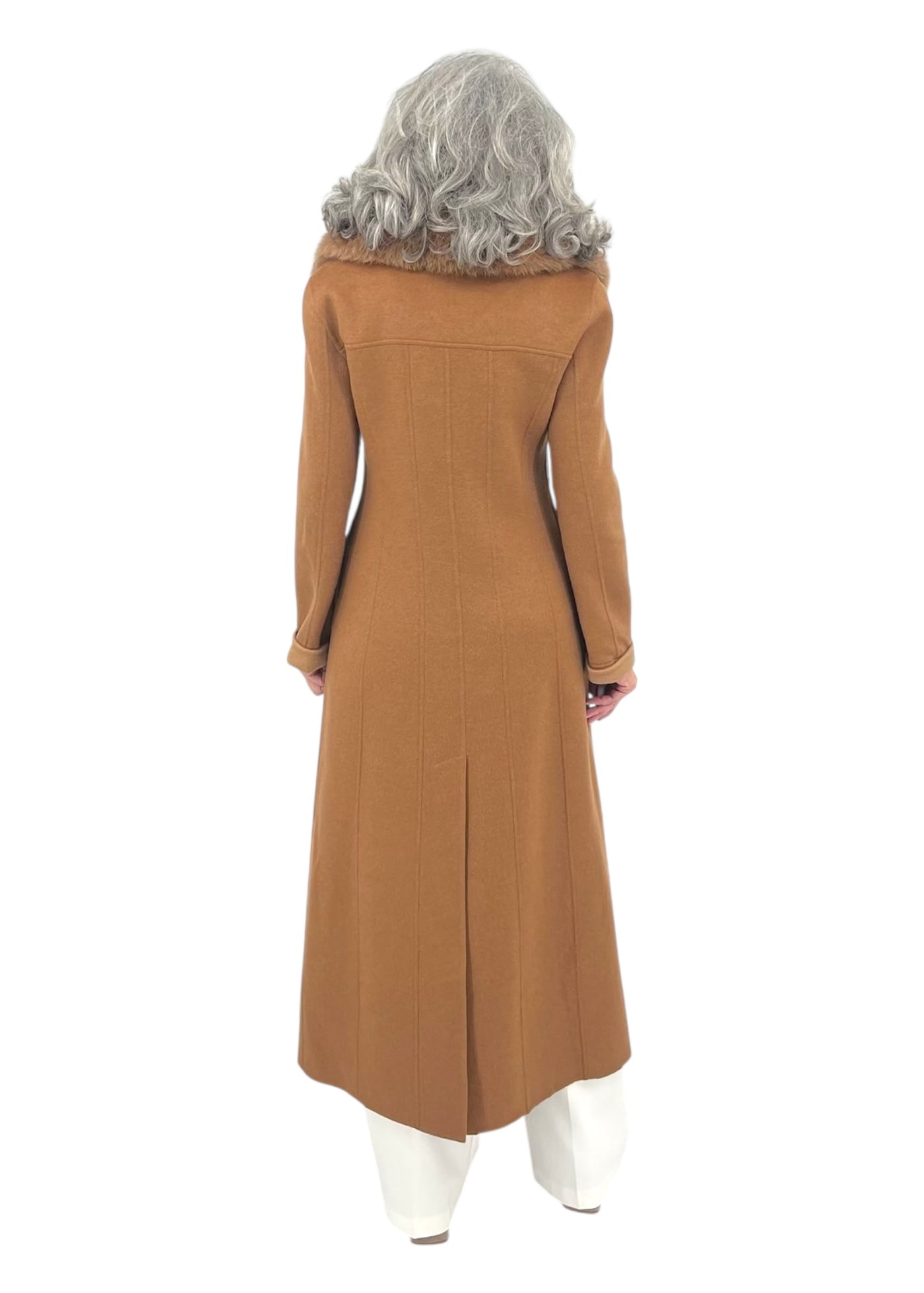 Motif Maxi Coat in Dark/Light Camel with Blue Fox