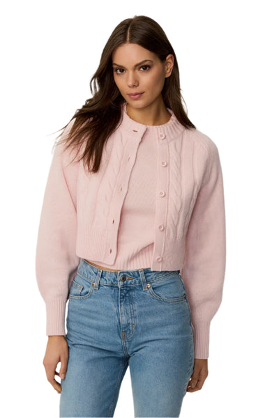 Rita Cable Knit Cashmere Cardigan in Light Pink