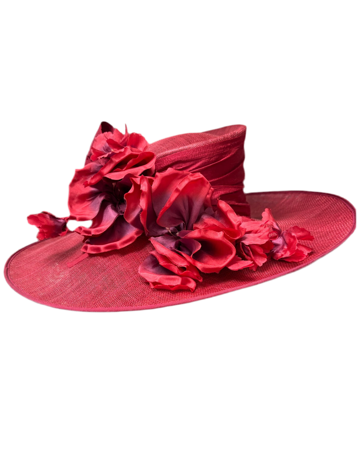Red Sinamay Straw with Flower Trim