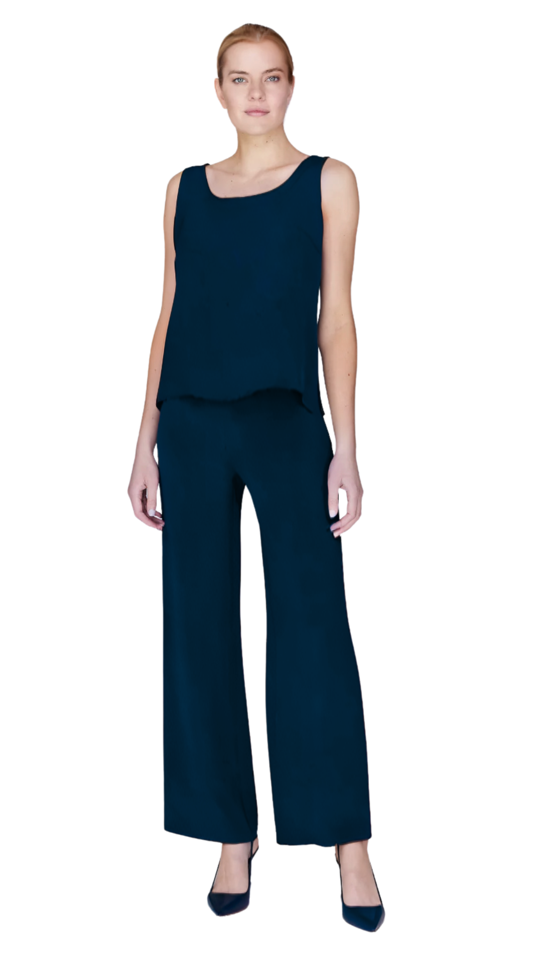 Silk Essential Wide Leg Pant w/Flat Front & Back Elastic in Marine