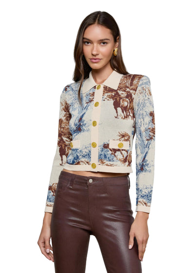 Osiris Jacquard Cardigan in Tan Multi Western Toile