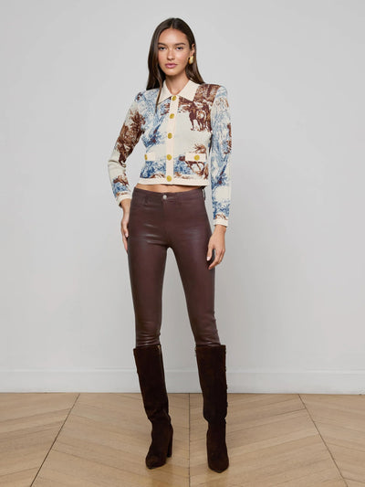 Osiris Jacquard Cardigan in Tan Multi Western Toile