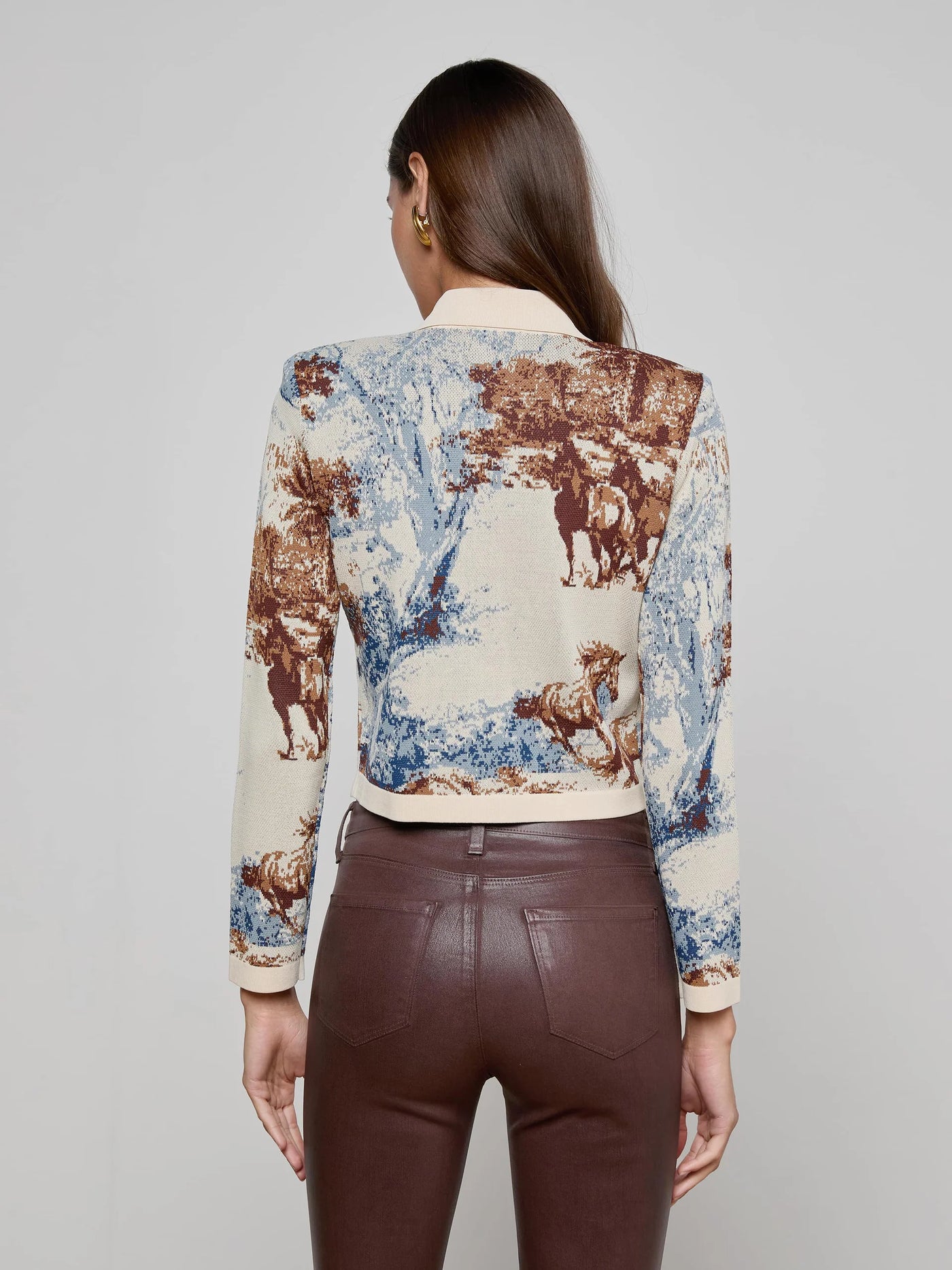 Osiris Jacquard Cardigan in Tan Multi Western Toile