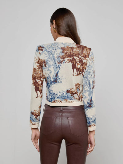 Osiris Jacquard Cardigan in Tan Multi Western Toile
