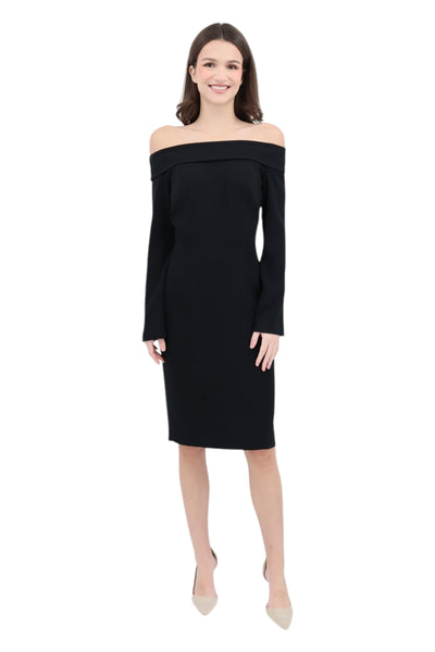 Off The Shoulder Crepe Dress in Black