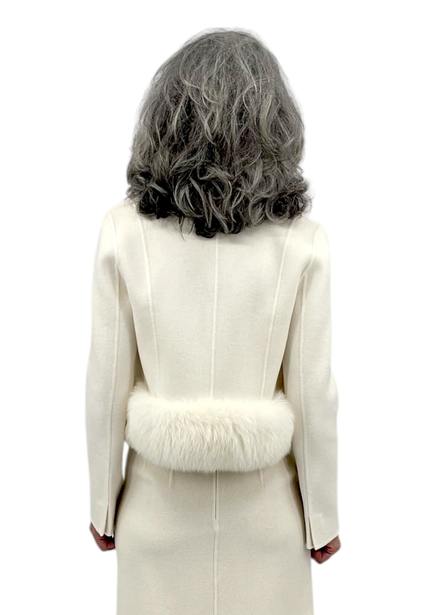 Cropped Wool Jacket with Fur in Ivory