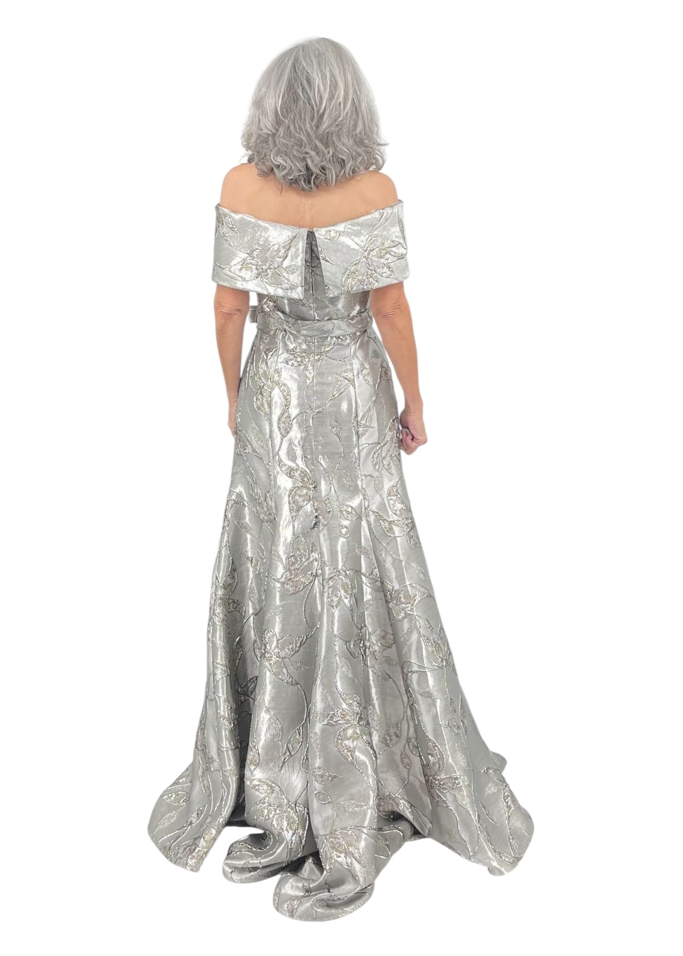 Off the Shoulder Gown in Silver