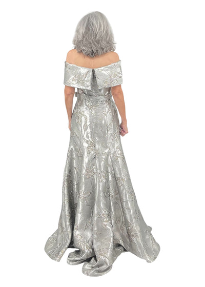 Off the Shoulder Gown in Silver