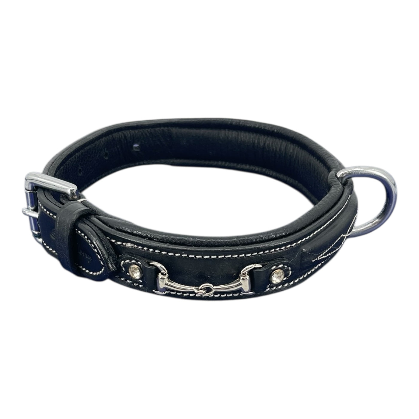 Padded Dog Collar in Full Grain Leather w/ Horse Bits