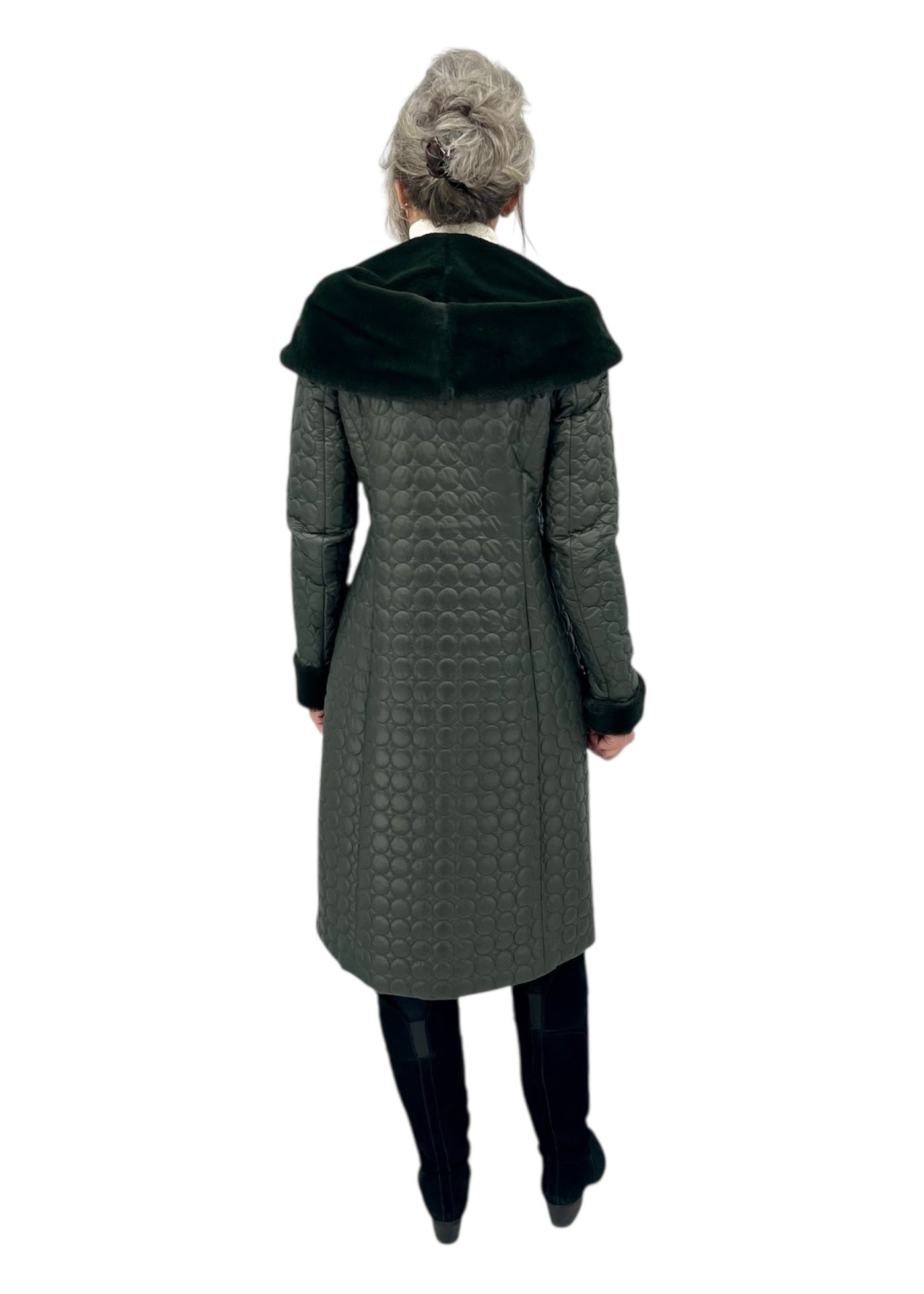 Jade Quilted Coat w/ Fur in Forest Green