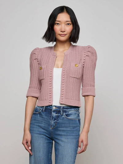 Delilah Cropped Cardigan in Light Mauve