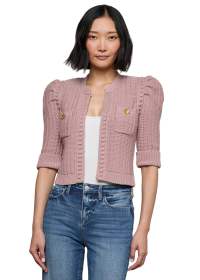 Delilah Cropped Cardigan in Light Mauve
