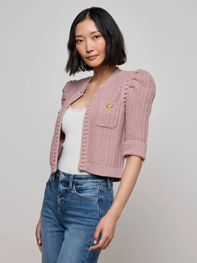 Delilah Cropped Cardigan in Light Mauve