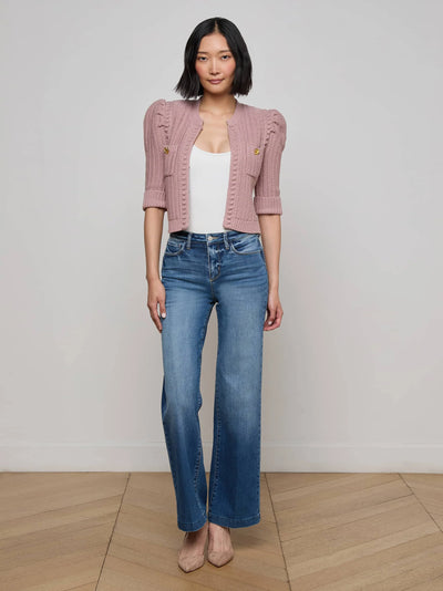 Delilah Cropped Cardigan in Light Mauve