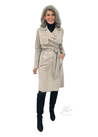Sylvie Suede Wrap Trench Coat in Fawn