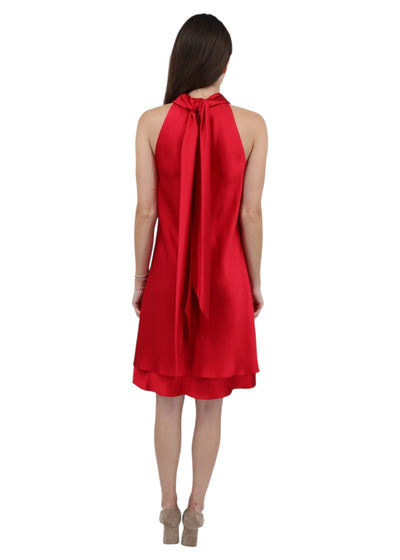 Satin Back Crepe Halter Dress in Red