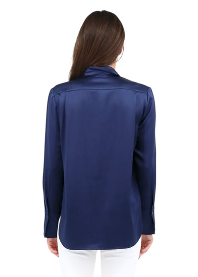 Full Cut Sateen Blouse in Navy